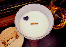 Load image into Gallery viewer, Soy Wood Wick Leather and Bourbon Candle 10oz Top