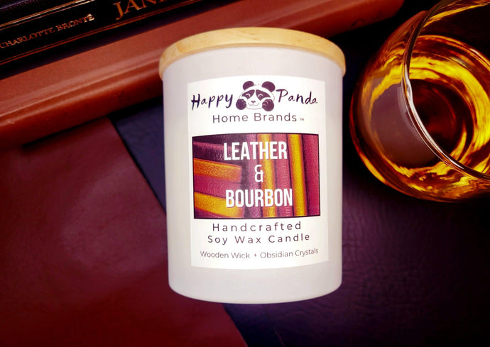 Soy Wood Wick Leather and Bourbon Candle 10oz